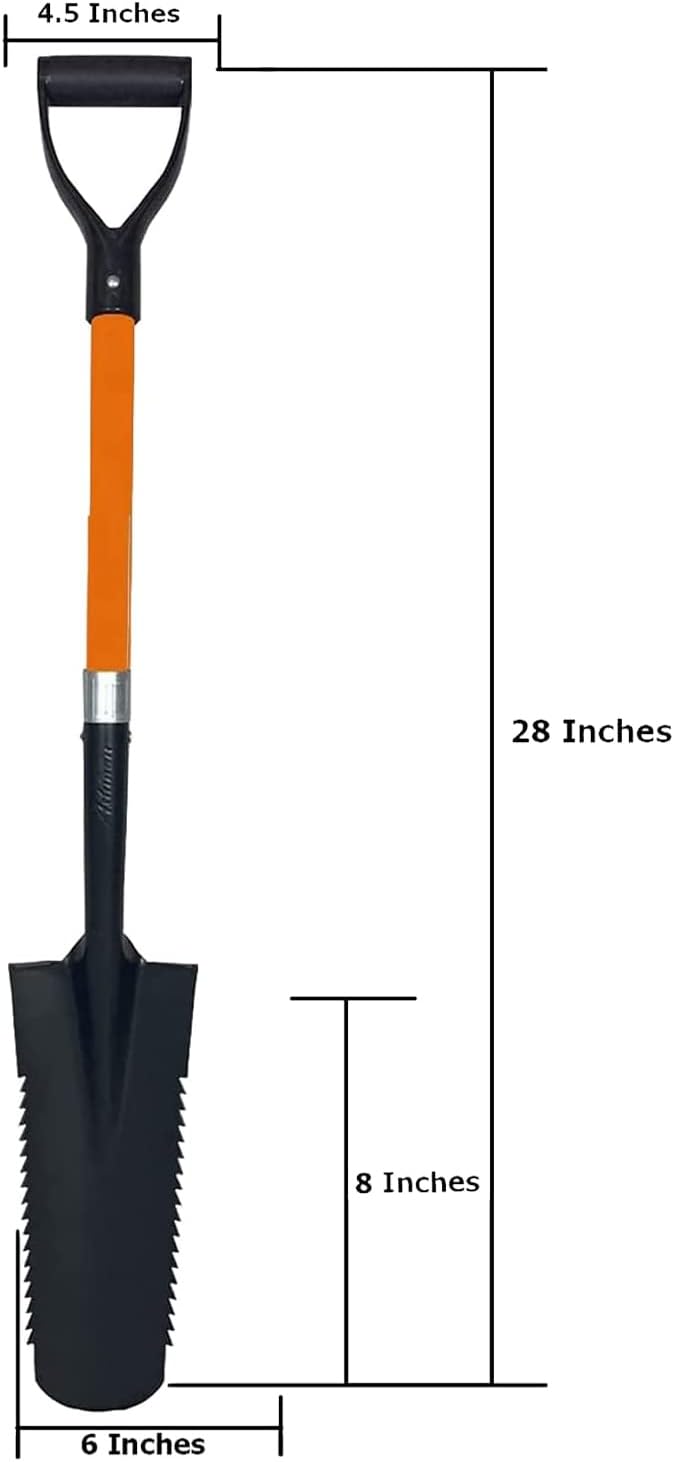 Ashman Short Handle Drain Spade Teeth Shovel (6 Pack), Sharp Shooter Shovel, Trenching Spade, Drainage Spade - Perfect Razor Blade Trenching Shovel D-Grip for Digging and Trenching and Transplanting.