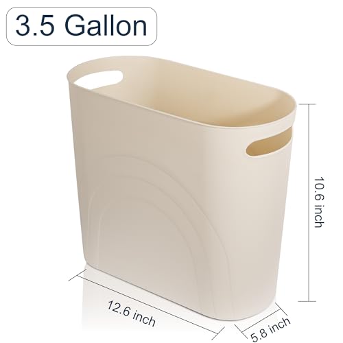 rejomiik Small Trash Can, 3.5 Gallon Slim Garbage Can Plastic Waste Basket with Handles Container Bin for Narrow Spaces Bathroom, Bedroom, Kitchen, Office at Home, Cream - color: Cream, size: 1 pack