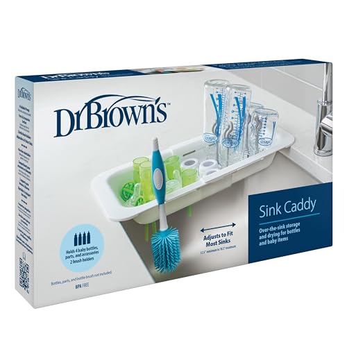 Dr. Brown's Sink Caddy for Baby Bottles and Parts with Two Brush Holders, Over The Sink Kitchen Storage, Drying Rack, and Organizer, BPA-Free