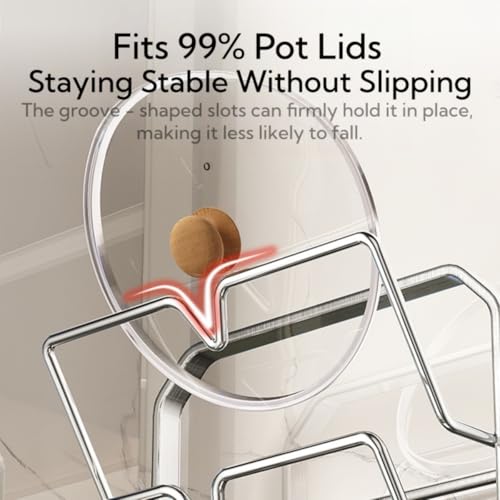 Stainless Steel Pot Lid Rack, Kitchen Pot Lid Storage Organizer, Multi Functional Countertop Spoon Holder While Cooking, Silver, Double-Layer Model