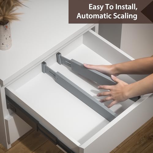 4 PCS Drawer Divider, 17"-22" Adjustable Bamboo Drawer Dividers Organizers, Expandable Separators for Kitchen, Clothes, Dressers, Home, Office, Gray - color: Gray