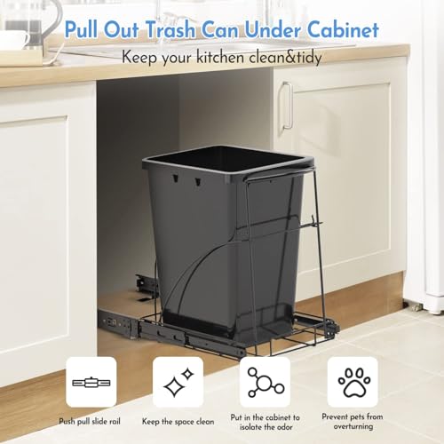 Tanamu Pull Out Trash Can Under Cabinet & Under Sink Garbage Can Pull Out,Heavy Duty Cabinet Organizer Roll Out Kit,Requires 13" W X 18" D Minimum Cabinets, Black Finish, (Waste Bin Not Included)