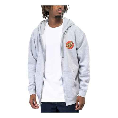 SANTA CRUZ Classic Dot Zip Hooded Heavyweight Sweatshirt Grey Hthr Lg Mens