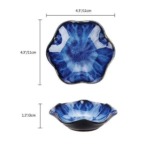 2PCS Lotus Leaf Shape Ring Holder Dish, Small Key Bowl, Ceramic Trinket Tray Jewelry Dish Organizing Necklace Earrings for Mom Friend Sister, All Jewelries Are NOT Included.White+Deep Blue. - color: White+Deep Blue-Lotus