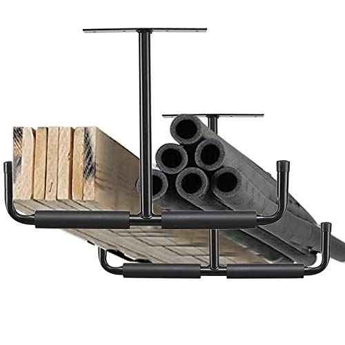 HOME RIGHT Overhead Garage Storage Hooks, Heavy Duty Double Ceiling Rack, 16.5¡¯¡¯ Utility Shed Hangers, Great for Pipe, Lumber, Ladder, Fishing Rod and Ski Board(4Pcs, Black)