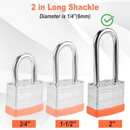 6pcs Solid Keyed Alike Padlock with 12 Same Keys - Resist Cutting, Gym Locker Lock with Key, Storage Pad Lock for Locker Gym Gate Outdoor Indoor Use (Long Shackle)