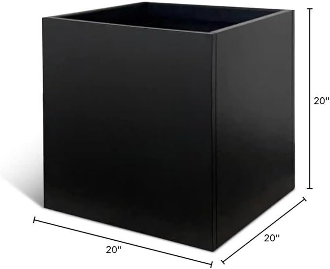 Galvanized Steel Planter Box Black Metal Planter Large Square Indoor Outdoor Planters Cube Steel Heavy Duty Flower Pot 20Inch Powder Coating Modern Commercial Residential for Patio, Deck, Yard, Garden