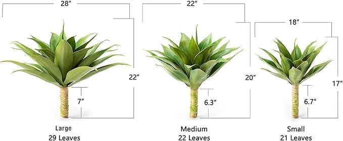Velener Fake Agave Artificial Plants, Fake Succulents Plant for Room Decor, Unpotted Faux Agave Stems Plant for Outdoor/Indoor Decor, 22 inches
