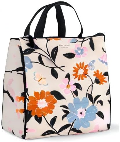kate spade new york Portable Soft Cooler Lunch Bag, Thermal Tote with Insulated Interior Lining and Storage Pocket, Lunch Tote for Women, Floral Garden