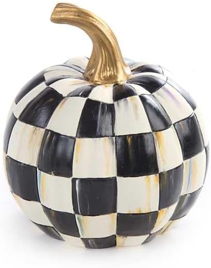 MACKENZIE-CHILDS Mini Decorative Pumpkin for Fall Decor, Autumn Decorations for Home, Courtly Check Black-and-White