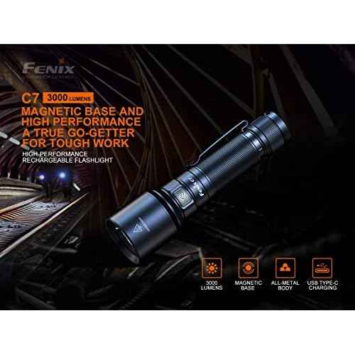 Fenix C7 Rechargeable Flashlight, 3000 Lumen High Lumen USB-C Fast Charging with Lumentac Organizer