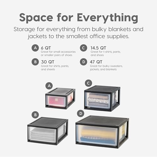 IRIS USA 30 Qt. Plastic Drawer Storage Organizer Stacking Drawers, 2-Pack, Stackable Unit with Sliding Drawer for Clothes Bedroom Kitchen Under Sink Pantry Craft Room Bathroom Dorm Office, Black - size: 30 Qt - 2 Pack