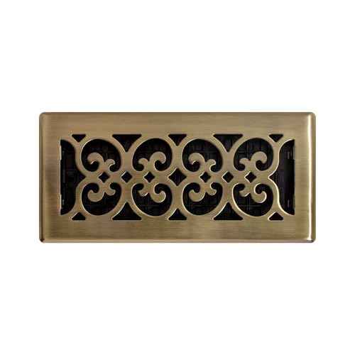 Decor Grates (4-Pack) SPH410-A Scroll Design Floor Register, 4x10 Inches, Antique Brass Finish
