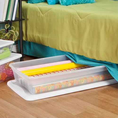Sterilite 18 Pack Storage Box, 41 Quart Stackable Tote, Clear Plastic Container with Secure Snapping Lids for Home and Office Organization, White - size: 41 Quart, style: 18 Pack