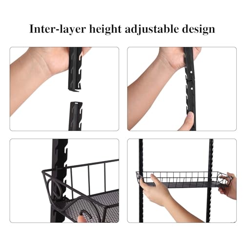 SWOMMOLY Adjustable Wall Mount Spice Rack, 9-Tier Dual-use (Multi-use) Organizer, Black - color: Black, size: 9-Tier