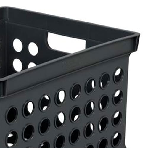Sterilite Stackable Plastic Storage Crate Bin Organizer File Box with Handles for Home, Office, Dorm, Garage, or Utility Organization, Black, 6-Pack