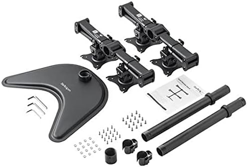 StarTech.com Quad Monitor Stand - Articulating - Supports Monitors 13” to 27” - Adjustable VESA Four Monitor Stand for 4 Screen Setup - Steel - Black (ARMBARQUAD)