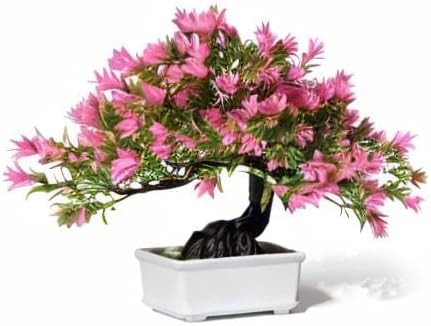 Artificial Bonsai Tree - Fake Plants for Home Decor, Bookshelf Coffee Table Office Desk Bathroom Farmhouse Indoor Decor, 9.5" Tall, Pink