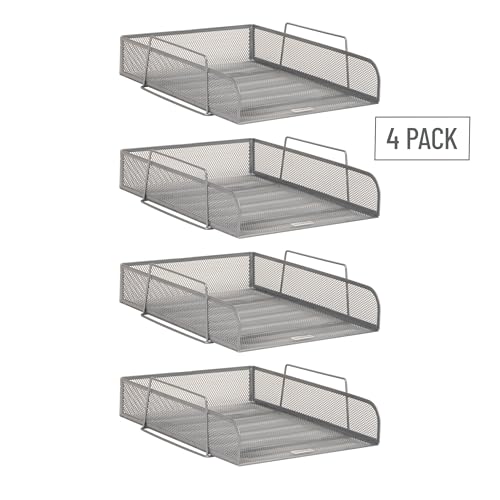 Mind Reader Stackable Paper Tray, Desktop Organizer, File Storage, Office, Metal Mesh, 10.5" L x 13.5" W x 11.25" H, 4 Pcs., Silver - color: Silver