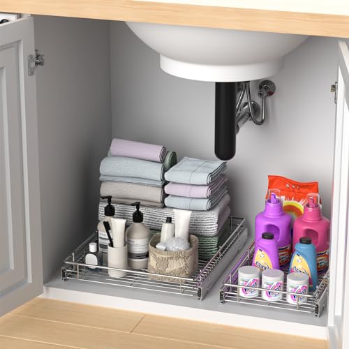 ZOINLIY Pull Out Cabinet Organizer, Versatile Slide Out Kitchen Organizers and Storage,Heavy Duty Drawer Cupboard Storage Basket, Smooth Sliding, Chrome Finish,17.8" W x 21" D - size: 17.8”W x 21”D (Outside Dimensions)