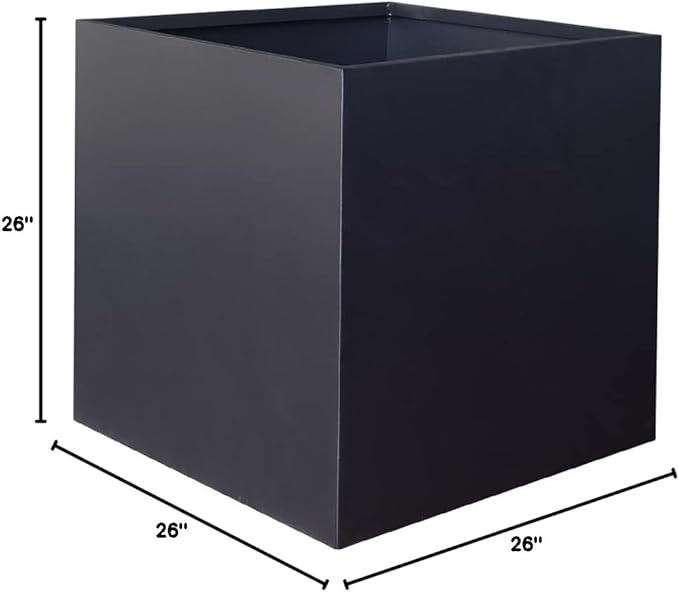 Galvanized Steel Planter Box Black Metal Planter Large Square Indoor Outdoor Planters Cube Steel Heavy Duty Flower Pot 26Inch Powder Coating Modern Commercial Residential for Patio, Deck, Yard, Garden