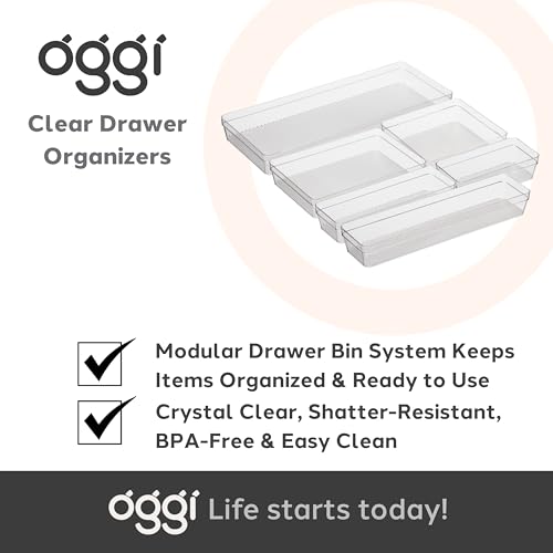 Oggi Clear Drawer Organizer - 3" X 9.5" - Ideal for Organizing Kitchen Drawers, Office, Desk, Silverware, Kitchen Utensils, Cosmetics and Bathrooms - size: 3" by 9"
