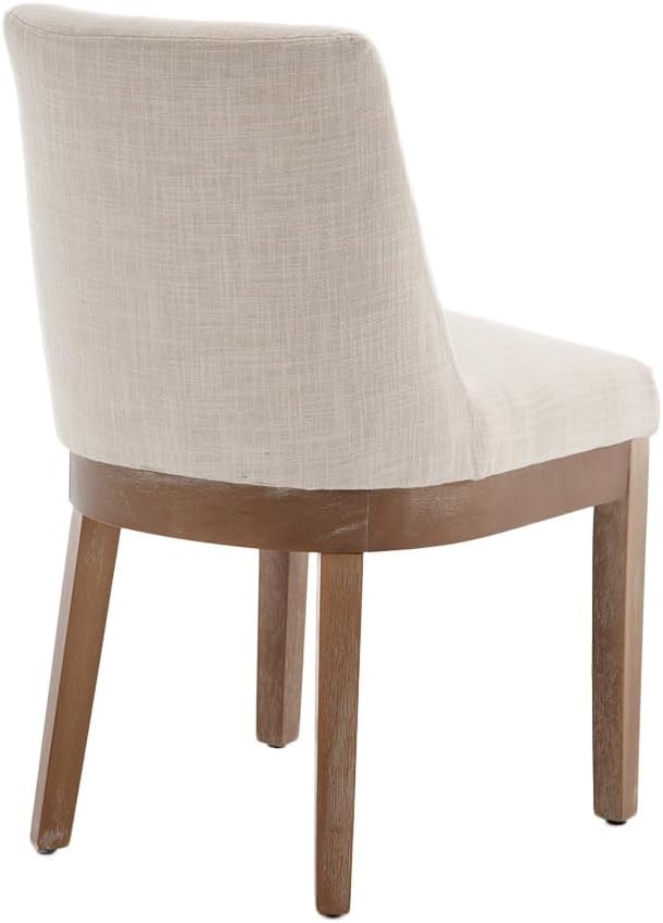 Modern Dining Chairs Set of 2 Comfortable Dining Room Chairs with Back, Linen Fabric Upholstered Kitchen Side Chairs with Natural Wood Legs for Living Room, Beige