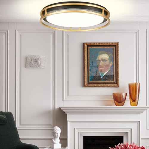 13 Inch LED Flush Mount Ceiling Light Fixture, 26W, Super Bright 1700 Lumens, 3 Color 3000K/4000K/5000K, Dimmable Ceiling Lamp for Bedroom Hallway Bathroom Kitchen Laundry (Black Gold)