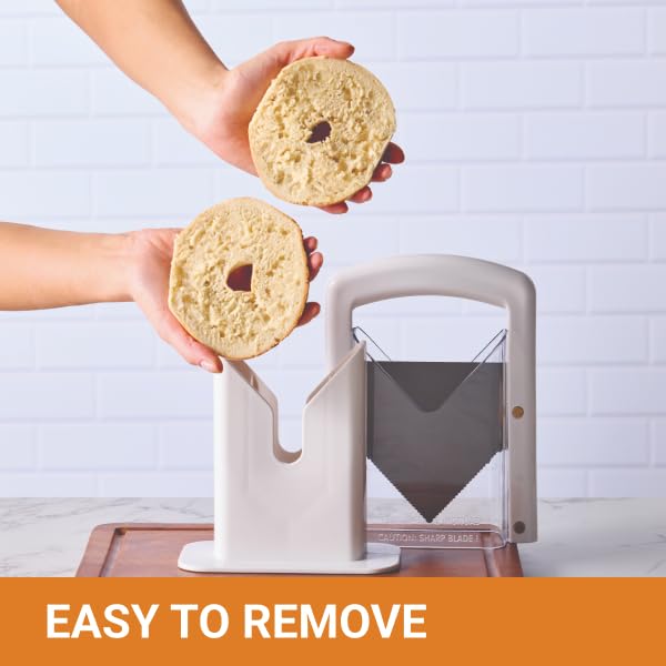 Hoan Bagel Biter Bagel Slicer and Cutter - Slices Bagels, English Muffins, Buns and Rolls Evenly and Safely - High-Carbon Stainless Steel Blade with Acrylic Safety Shield, Dishwasher Safe