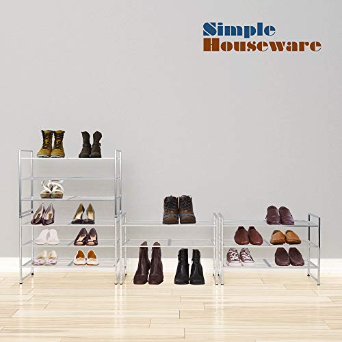 Simple Houseware 3-Tier Stackable Shoes Rack Storage Shelf, Silver - color: Silver, style: Wired Grid Panel