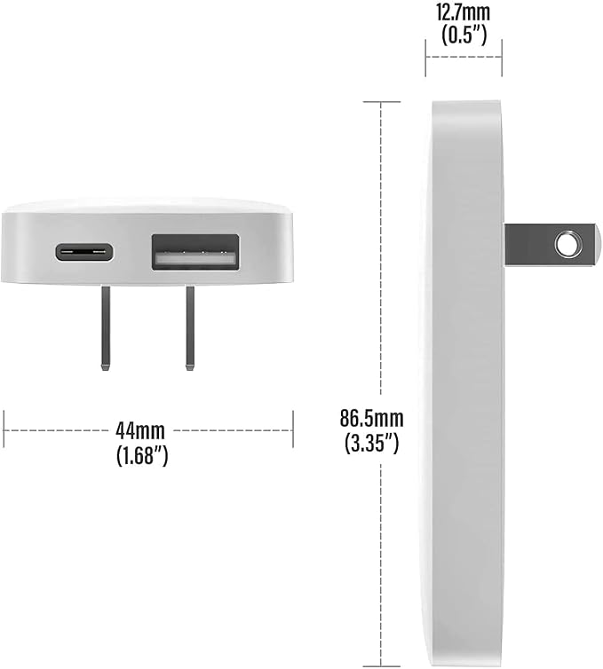 USB-C Flat Wall Chargers (2-Pack) Ultra Slim Fast Charging Multi-Port Power Adapters for iPhone and Android/Samsung Phones 20W Outlet Plug (USB Type-C/USB-A) Black
