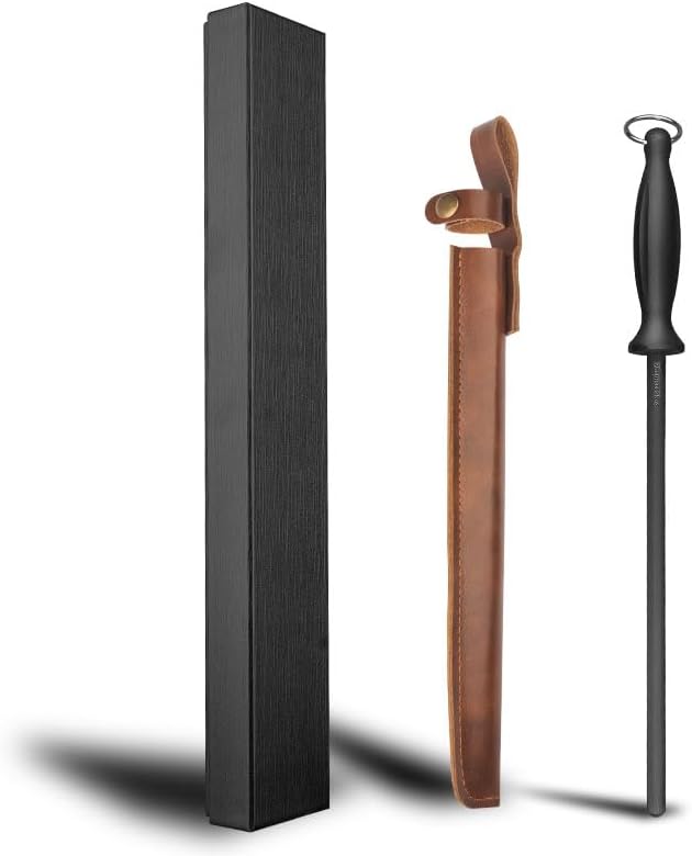 12-Inch Knife Sharpening Rod, Carbon Steel Honing Rod with Black Handle