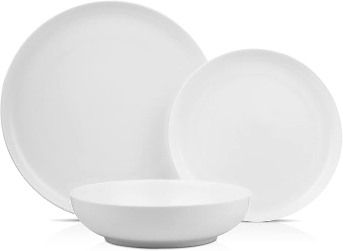 Stone Lain Gabrielle Bone China Dinnerware Set, 12-Piece Service for 4, Solid White
