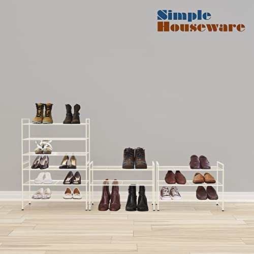Simple Houseware 3-Tier Stackable Shoes Rack Storage Shelf, White - color: White, style: Wired Grid Panel