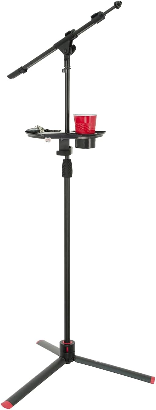 Gator Frameworks Microphone Stand Accessory Tray with Drink Holder and Guitar Pick Tab, 12" x 7" (GFW-MIC-ACCTRAY)
