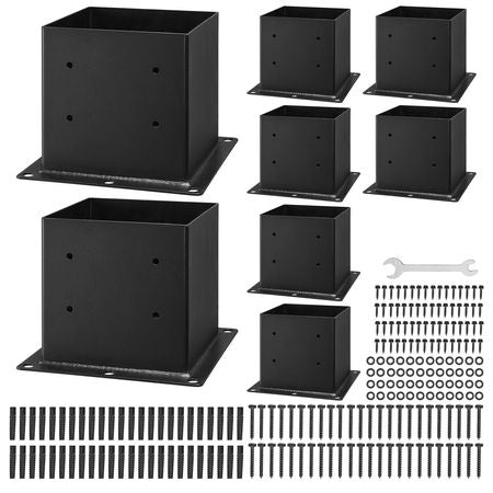 4x4 Post Base 8 Pcs, Inner Size 3.6x3.6 inch / 92x92 mm Post Brackets, Heavy Duty Carbon Steel Decking Posts, Wood Posts Brackets for Pavilion Deck Railing Support Deck Base Plate, Black