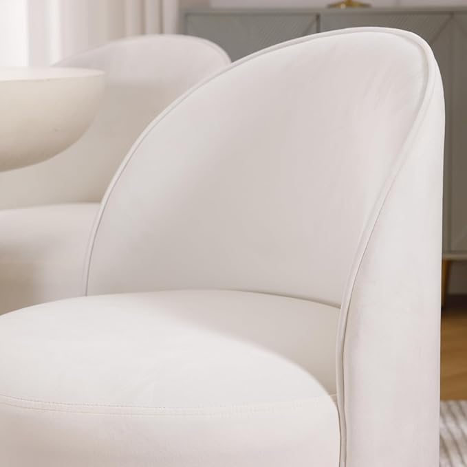 Modern Barrel Dining Chairs Set of 6, Swivel Base White Accent Chair 360°Rotating Vanity Chair Mid-Century Dining Side Chair Kitchen Chair for Living Room, Bedroom, Home, Office, Kitchen