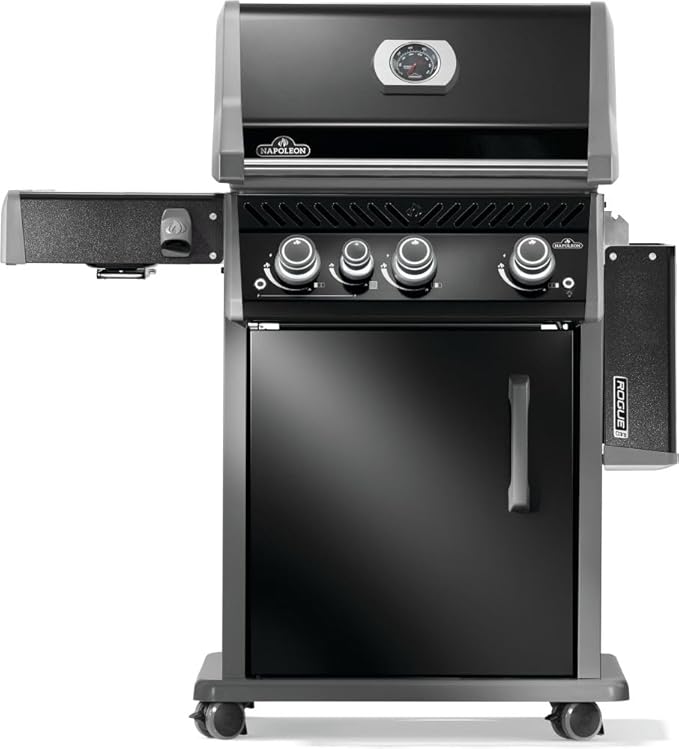 Napoleon Rogue PRO 425 Propane Gas Grill with Infrared Side Burner, Black, Durable 4-Burner Backyard Grill