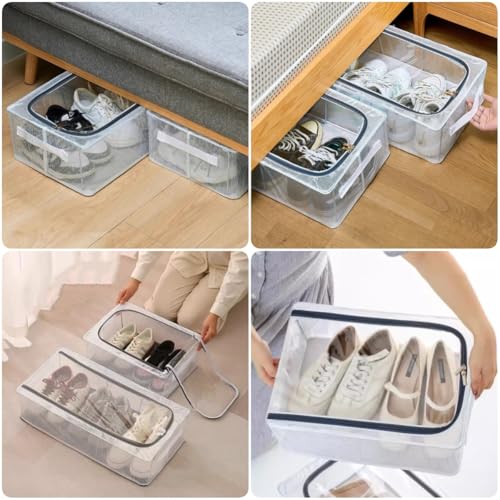 Stackable Storage Boxes with Clear Lids, 15.8-Inch Closet Storage Container with Metal Frame for Shoe, Boot, Sneaker (2 Pack, 19Qt, 15.8x11.8x6in) - style: 2 Pack