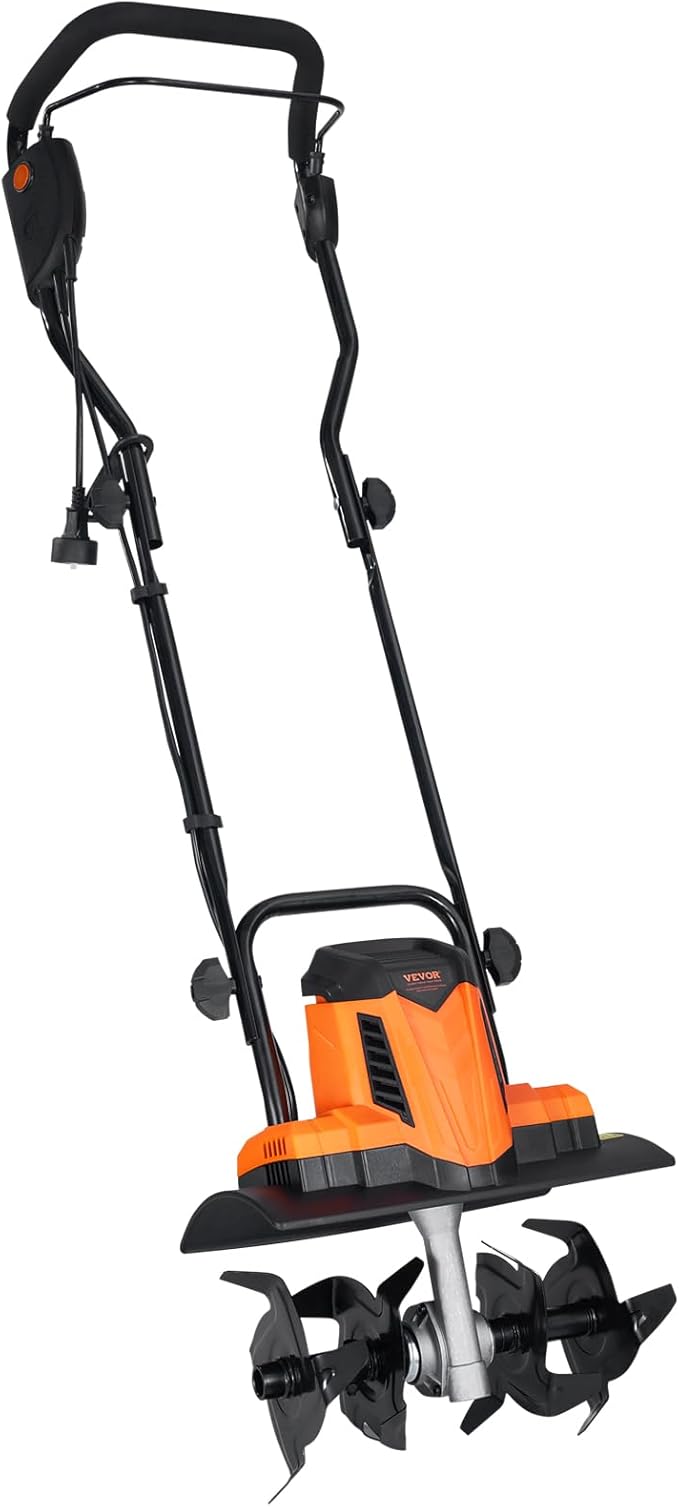 VEVOR 10 Amp Electric Tiller, 14" Tilling Width 3.94" Tilling Depth Corded Electric Tiller/Cultivator, Steel Mn Tines, Rototiller for Garden Lawn Soil Digging