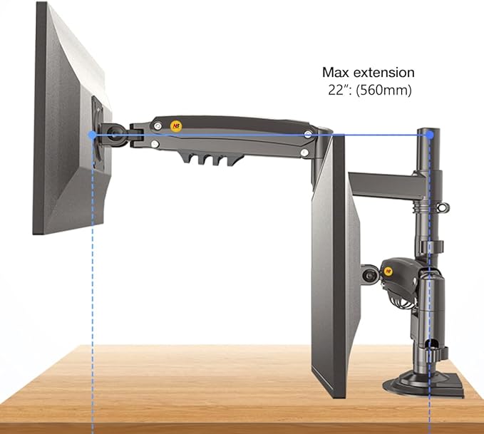 NB North Bayou Dual Monitor Desk Mount Stand Full Motion Swivel Computer Monitor Arm Fits 2 Screens up to 27'' with Load Capacity 4.4~19.8lbs for Each Monitor H180-G