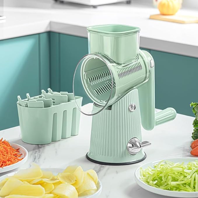 AYUBOC 5 in 1 Rotary Grater, Kitchen Artifact 5 in 1 Food Chopper, AYUBOC 5 in 1 Gourmet Cheese Grater, 5 in 1 Cheese Grater, 5 in 1 Hand Crank Food Chopper-Green|5 Group Blades