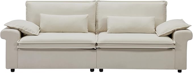 94 Inch Sofa, Oversized Couch with Wide Arms, Modern 3-Seater Sofa w/Throw Pillows, Chenille Fabric, Deep Seat Cushion, Easy Assembly, Comfy Couch for Living Room, Apartment, Office, Beige