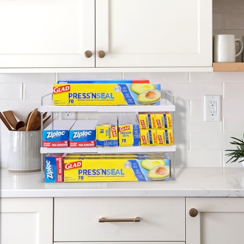 Cirhy Pantry Organizers and Storage,3 Tiers Expandable Foil and Plastic Wrap Organizer, Adjustable Kitchen Cabinet Shelf Organizer, Shelves Storage Rack for Cabinet Countertop (9.8" To 15.6" L) 2PCS - style: Foil and Wrap Organizer-2pcs
