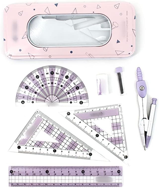 LABANCA 7 Pcs Compass Set with Protractor Rulers Drafting Tools Kit for Math Geometry (Y-Pink)