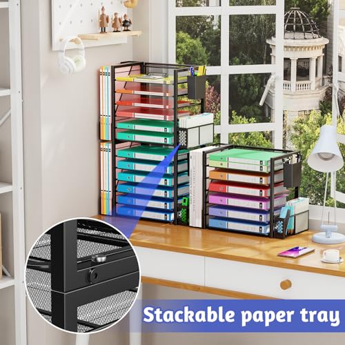 Simple Trending 6 Tier Desk File Organizer, Paper Letter Tray Organizer with File Holder and Pen Container, Black - style: 6 Tier Black-Pen Container