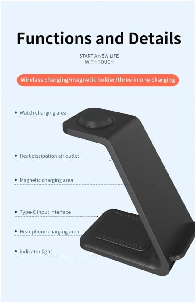 3 in 1 15W Travel Wireless Charger for Samsung Galaxy S23 S22 Watch 6 pro/5/4/3 Active 1 2 Buds 2 Pro Plus Fast Charging Station (White)
