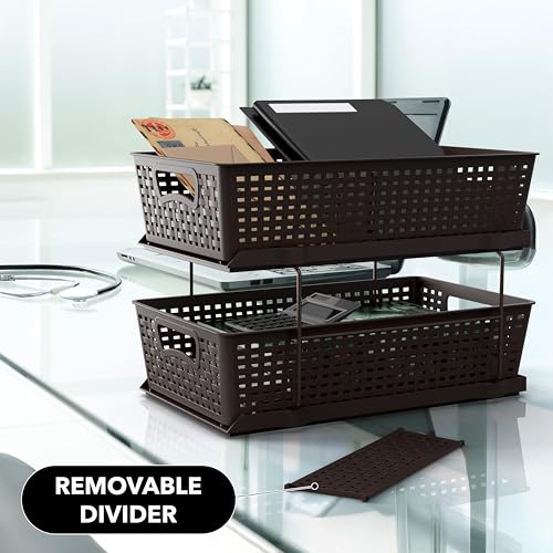Simple Houseware 2 Tier Bathroom Organizer Tray Pull-Out Sliding Drawer, Under Sink Storage, Brown - color: Brown