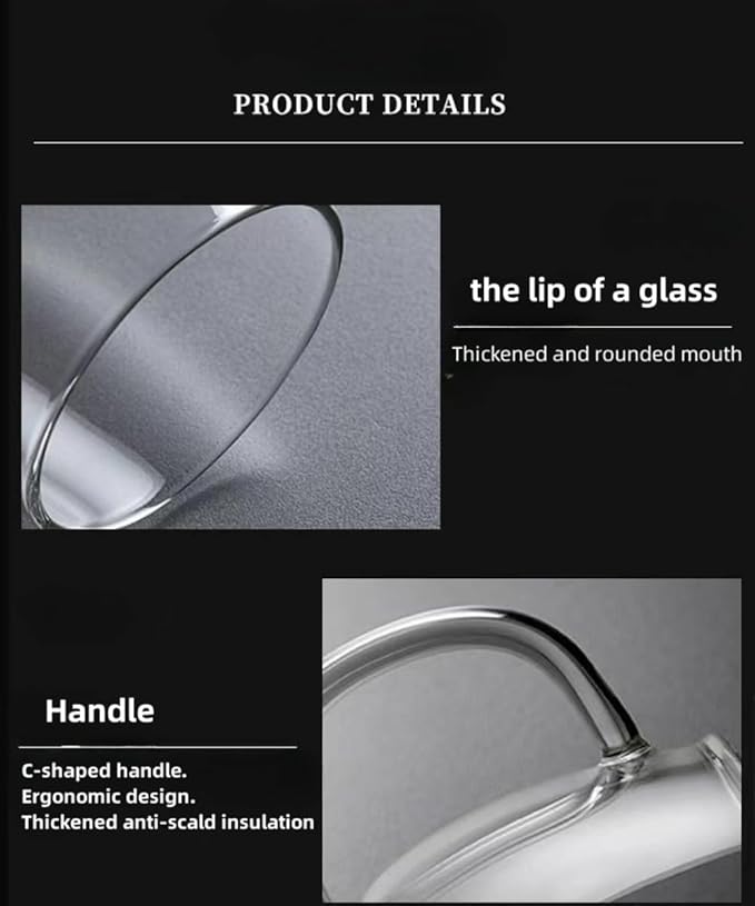 Clear Glass Mug With Handle, 16 oz, High Borosilicate Large Coffee Mug for Drinking or as a Gift