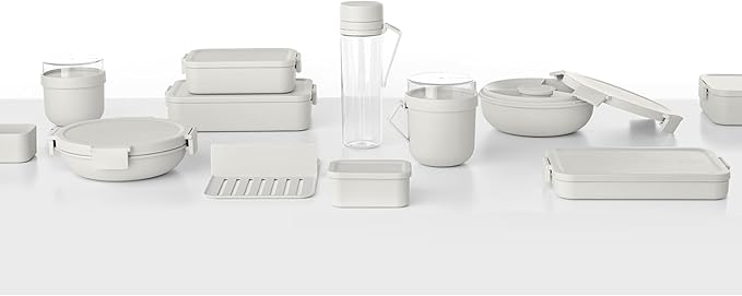 Brabantia Make & Take Flat Lunch Box (Light Gray) Convenient Size for Bags, BPA-Free, Airtight Snap Locks, Microwave & Freezer Safe, Travel Meal Prep Container